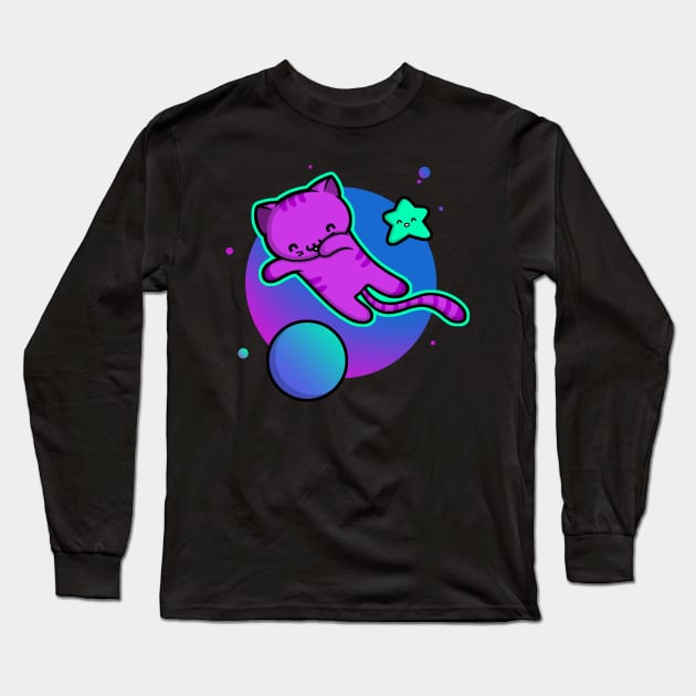 Space Cat Long Sleeve T-Shirt by perdita00